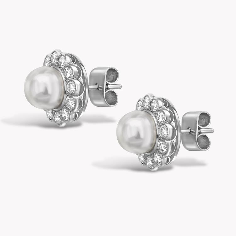 Contemporary Natural Pearl Ear Studs Natural Pearl Studs, with Diamond Surrounds_2