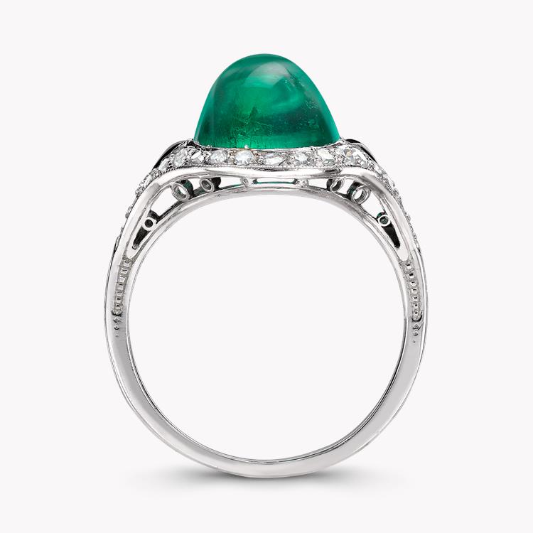 Art Deco Colombian Cabochon Emerald Ring 5.02CT in Platinum Cabochon Cocktail Ring, with Diamond and Onyx Surround_3