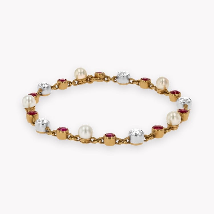 Belle Epoque Ruby, Diamond and Pearl Bracelet Old Cut, Rubover Set_2