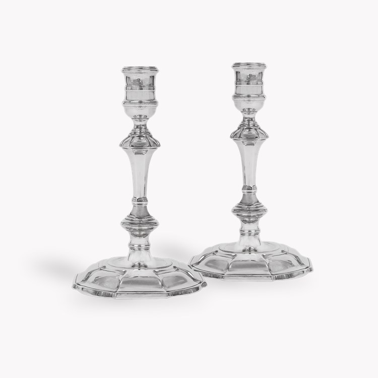 Silver George II Pair of Candlesticks Hallmarked London_1
