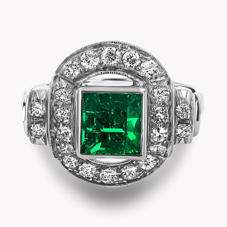 Art Deco Square Step cut Emerald and Diamond Cocktail Ring Square Step Cut, Rubover Set_2