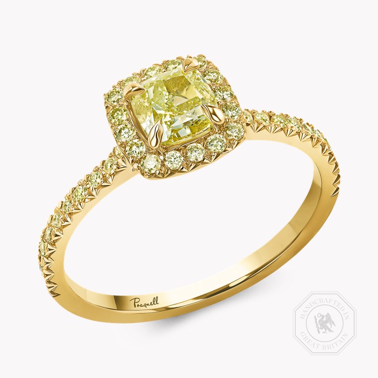 Celestial 0.70ct Fancy Yellow Diamond Cluster Ring Cushion modern cut, Claw set_1