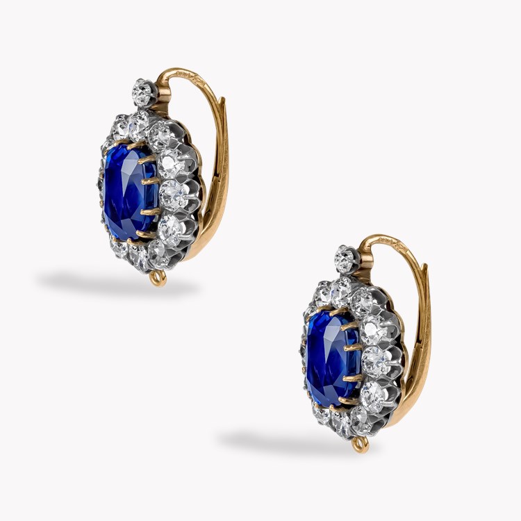 Victorian 8.70ct Sri Lankan Sapphire and Diamond Cluster Earrings Cushion & Old Cut, Claw Set_2