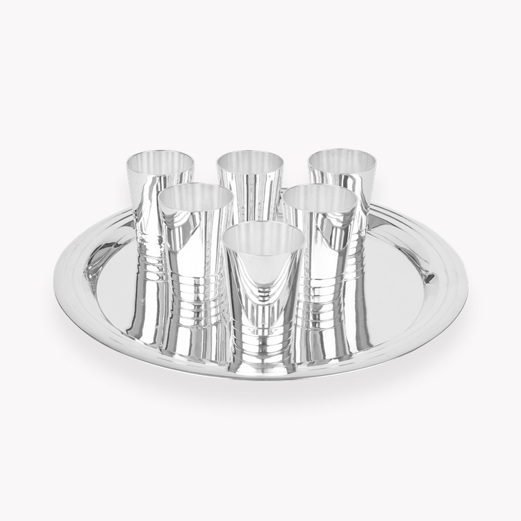 Antique Silver Plated Tray with Six Matching Cups _1
