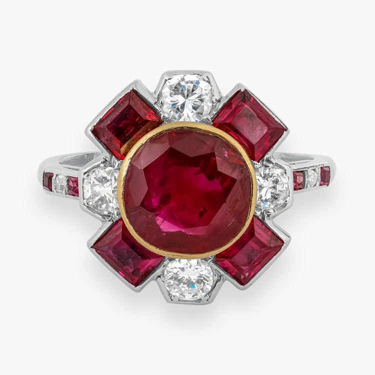 Cartier Art Deco 2.05ct Burma Ruby and Diamond Ring Antique Cushion Cut, Rubover set_2