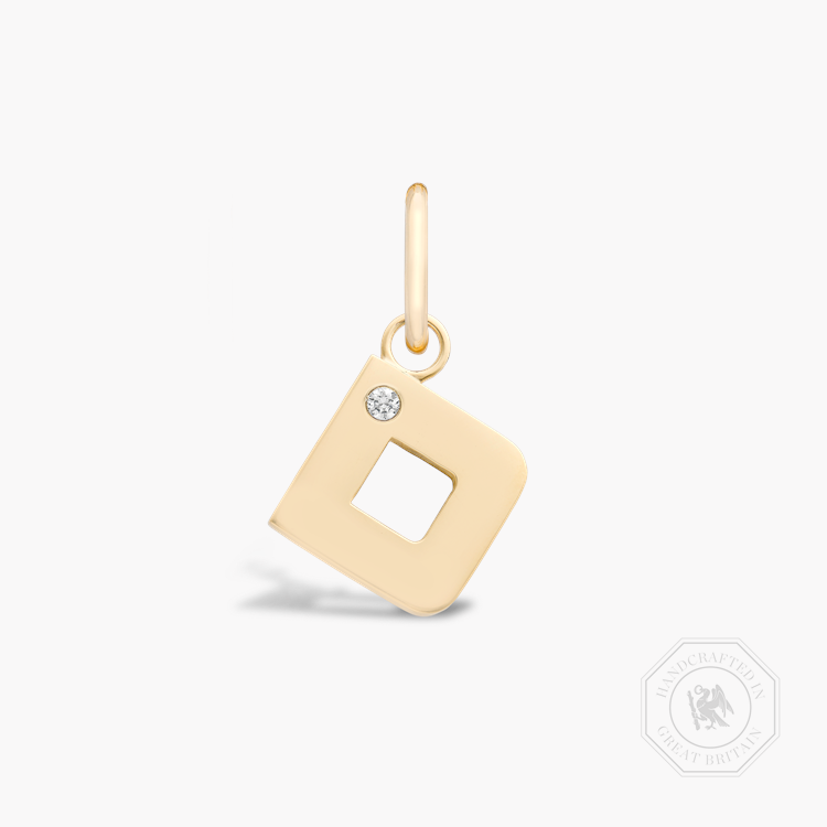 Letter D Diamond Pendant Charm Brilliant Cut, Rubover Set_1