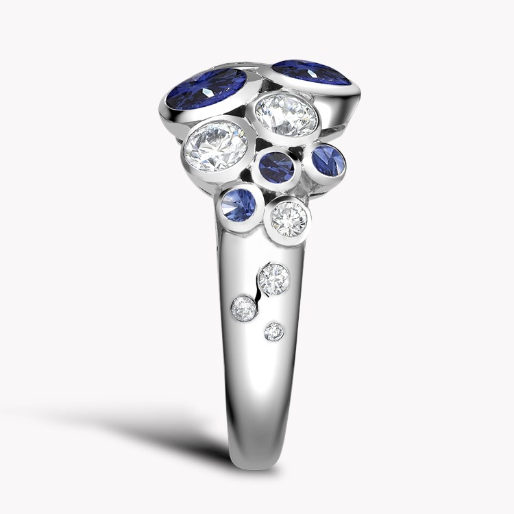 Bubbles Blue Sapphire and Diamond Dress Ring Brilliant Cut. Rubover Set_4