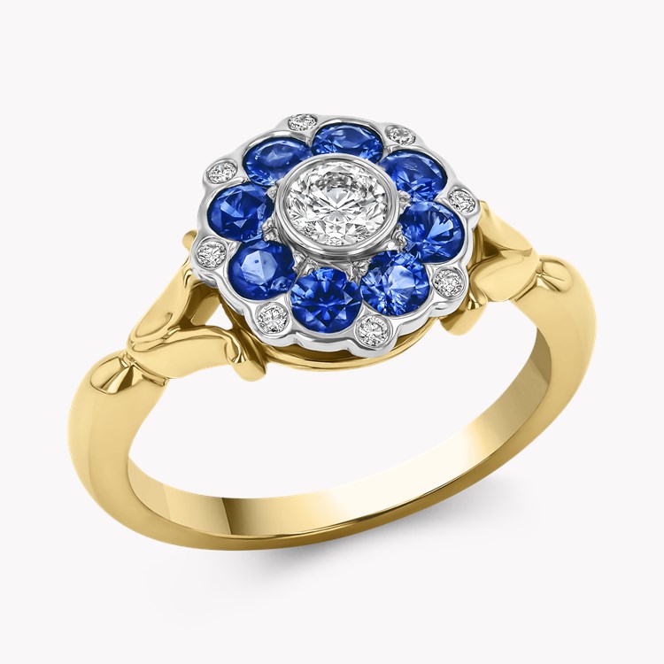 Brilliant Cut Sapphire and Diamond Cluster Ring Brilliant Cut, Rubover Set_1