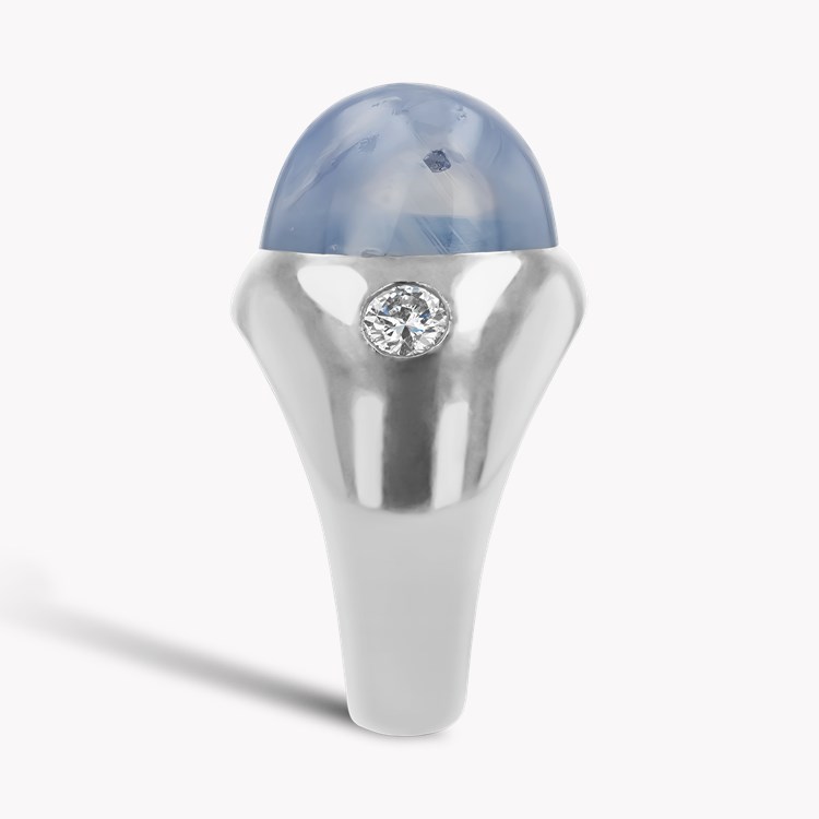 Art Deco Cabochon Cut Star Sapphire and Diamond Ring Cabochon Cut, Gypsy Set_4