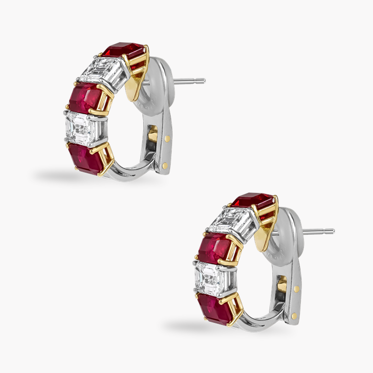 Octagonal Cut 7.63ct Ruby and Diamond Earrings Octagonal & Emerald Cut, Claw Set_3