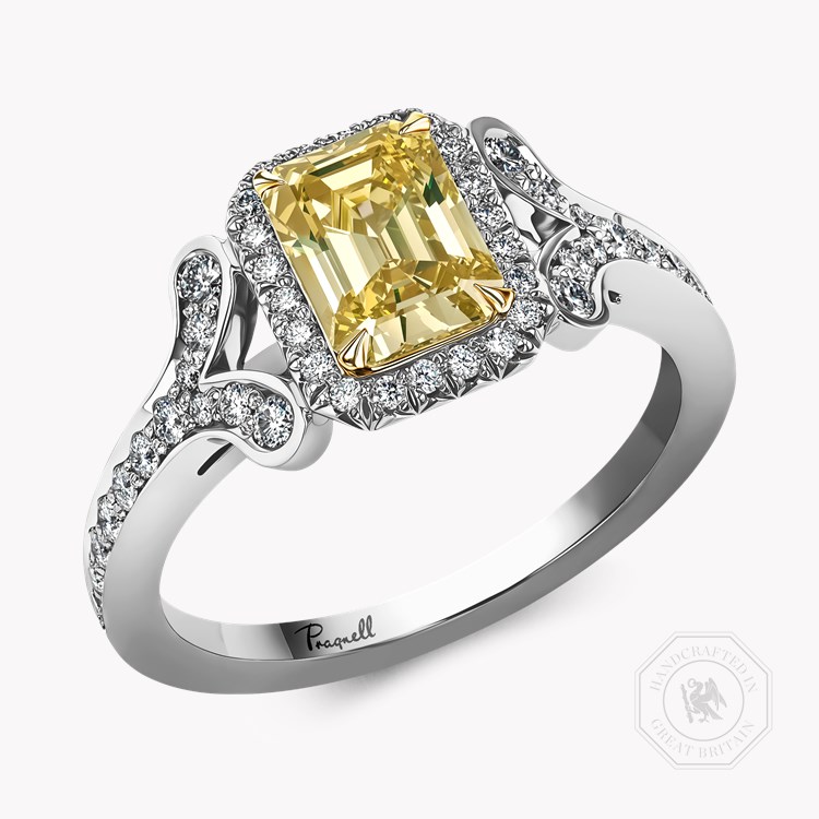Cléo1.00ct Fancy Intense Yellow Diamond Cluster Ring Emerald Cut, Claw Set_1
