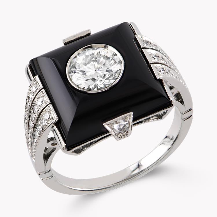 Diamond & Onyx Ring 1.01CT in Platinum Brilliant Cut Cocktail Ring, with Onyx Surround_1