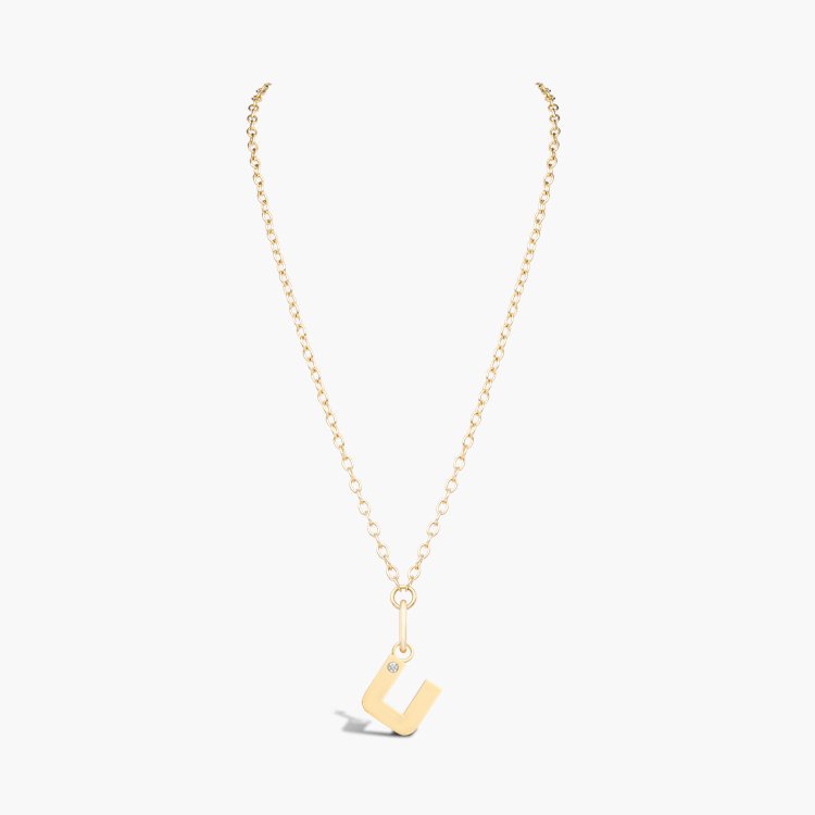 Letter U Diamond Pendant Charm Brilliant Cut, Rubover Set_2