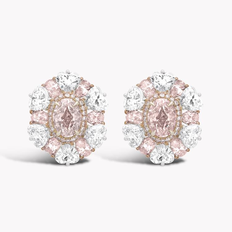 Masterpiece Oval Cut Pink Diamond Earrings  2.08ct in White and Rose Gold Claw set Oval cut Diamond with Light Pink oval, White Heart shape and Fancy light pink Pear Diamond surround_1