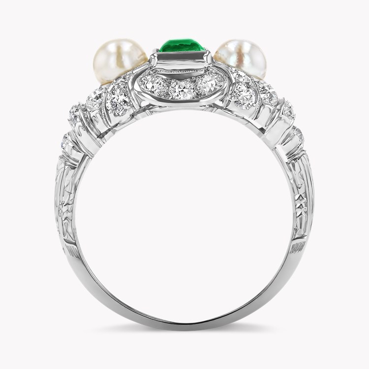 Edwardian 0.46ct Emerald Cut Emerald, Pearl and Diamond Ring Emerald Cut, Millegrain Set_3