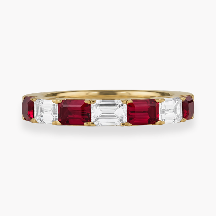 Emerald Cut 1.40ct Ruby and Diamond Half Eternity Ring Emerald Cut, Claw Set_2