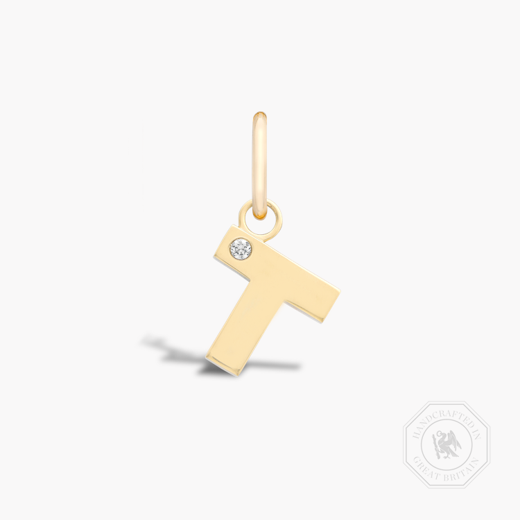 Letter T Diamond Pendant Charm Brilliant Cut, Rubover Set_1