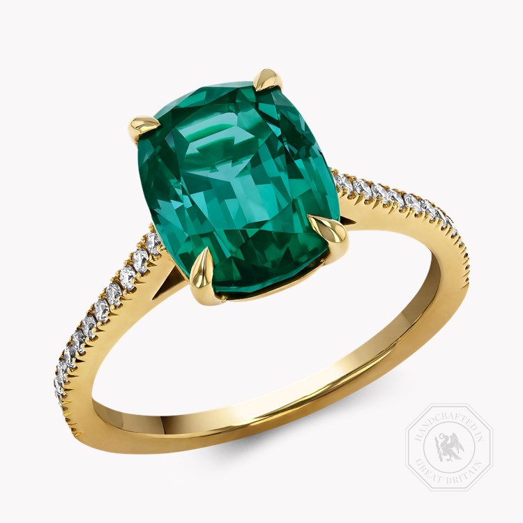 Vivid Green Tourmaline & Diamond Ring Cushion & Brilliant Cut, Claw Set_1