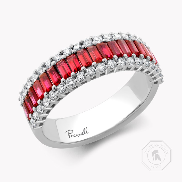 Ruby and Diamond Eternity Ring Baguette Cut, Brilliant Cut, Half Eternity_1