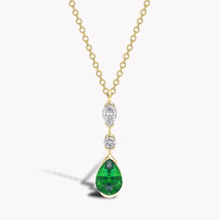 Pear Shape Emerald Pendant 1.56CT in 18CT Yellow Gold Rubover Set with Pear and Brilliant Diamonds_1