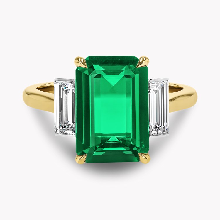 Octagonal 3.81ct Emerald and Diamond Three Stone Ring Octagon Cut, Claw Set_2