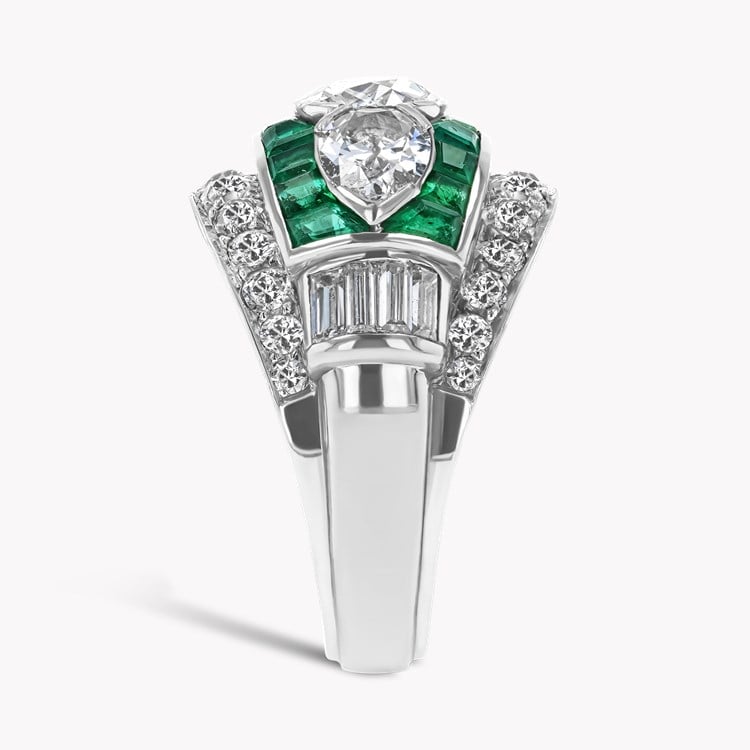 Art Deco Marcus & Co. Old Cut Diamond and Emerald Ring Old Cut, Half Bezel set_4