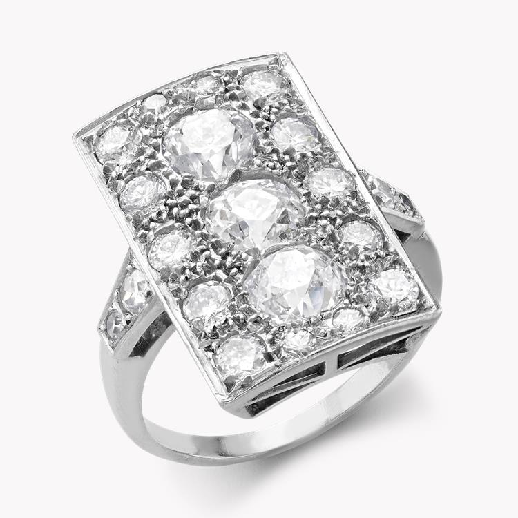 Art Deco Diamond Rectangular Plaque Ring Cushion and Old Cut, Claw Set_1