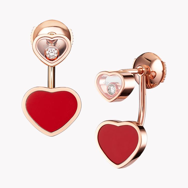 Chopard Happy Hearts Carnelian and Diamond Drop Earrings Brilliant Cut, Rub Over Set_2