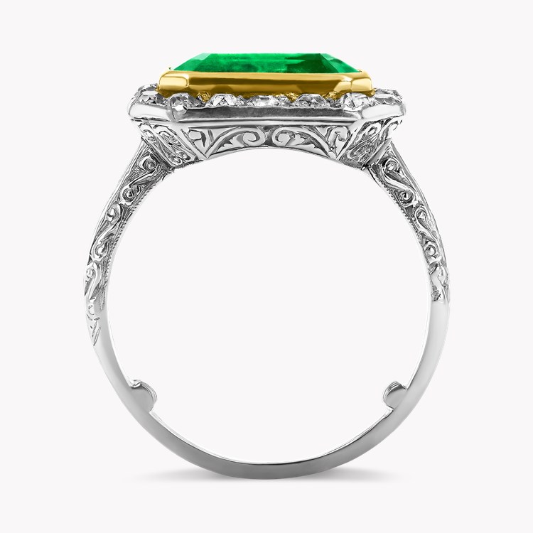 Edwardian 1.90ct Muzo Emerald and Diamond Cluster Ring Octagon Cut, Rubover Set_3