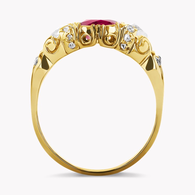 Victorian Burma Ruby and Diamond Three Stone Ring Oval Cut, Claw Set_3