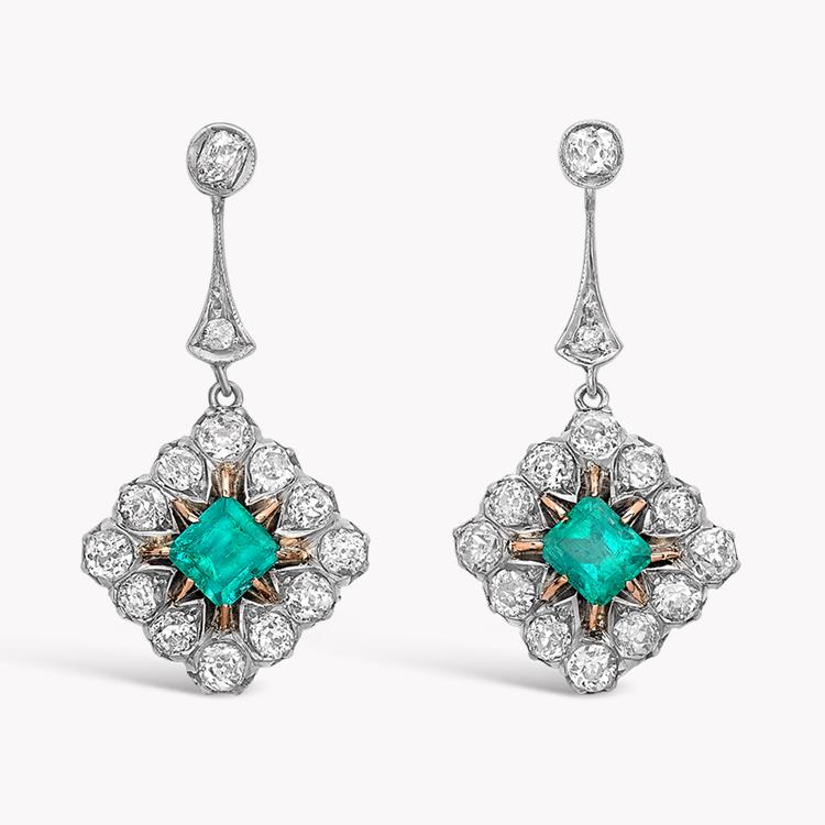 Edwardian Drop Earrings 0.90CT in Platinum & Yellow Gold Drop Earrings, with Diamond Surrounds_1