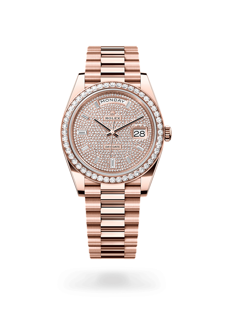Day-Date 40, Oyster, 40 mm, Everose gold and diamonds