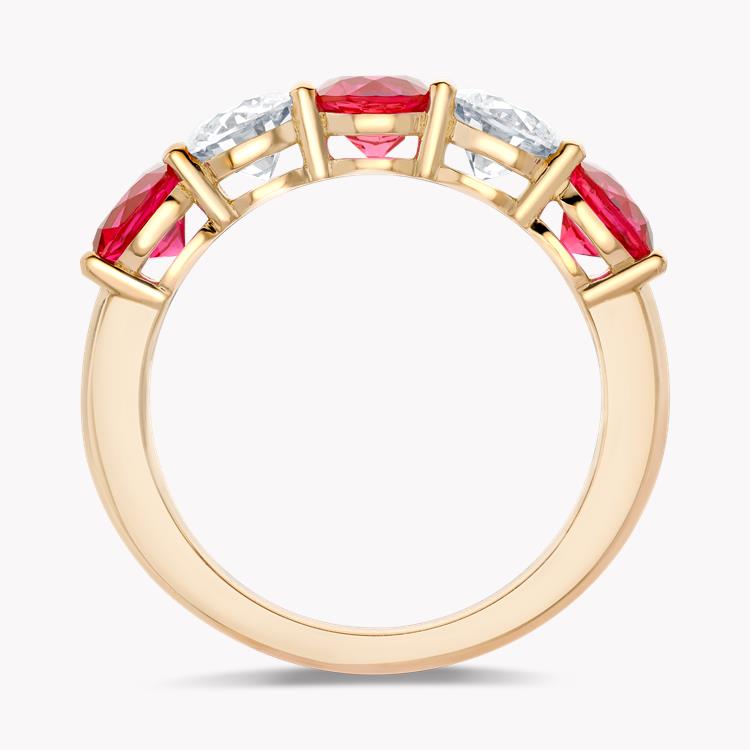 Five Stone Ruby and Diamond Ring Round Brilliant Cut, Claw Set_3