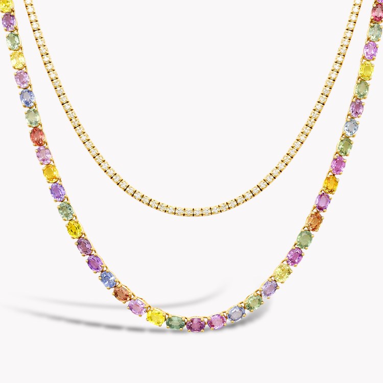 Rainbow Fancy Sapphire and Diamond Two-Row Necklace Oval Cut, Claw Set_2