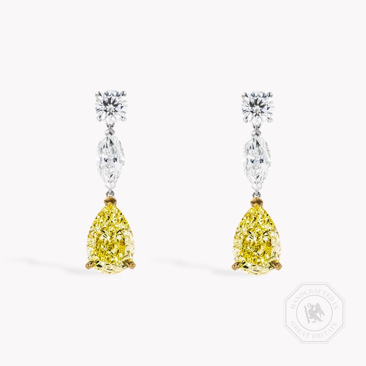 Pear Shaped 3.04ct Fancy Yellow Diamond Drop Earrings Pear, Marquise & Brilliant Cut, Claw Set_1