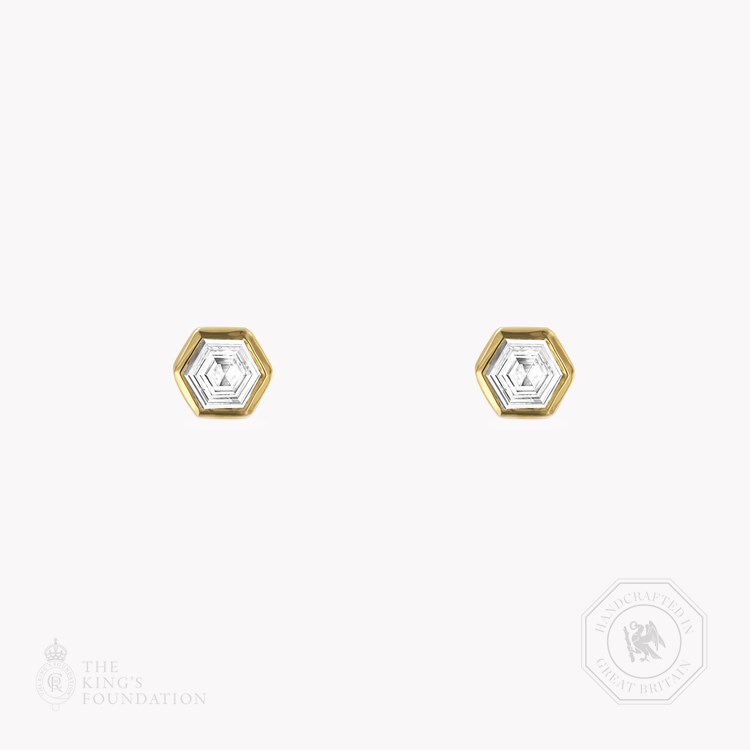 Honeycomb Diamond Solitaire Earrings Hexagonal Cut, Rubover Set_1