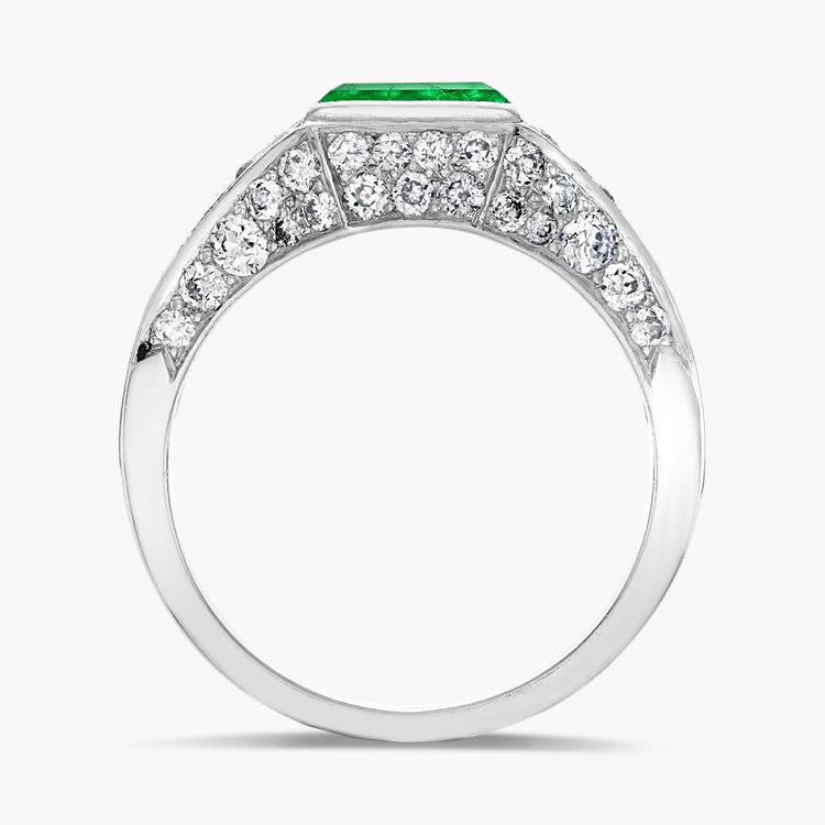 Art Deco Emerald and Diamond  Ring 2.00CT in Platinum Square, Carre and Brilliant Cut, Channel & Claw Set_3