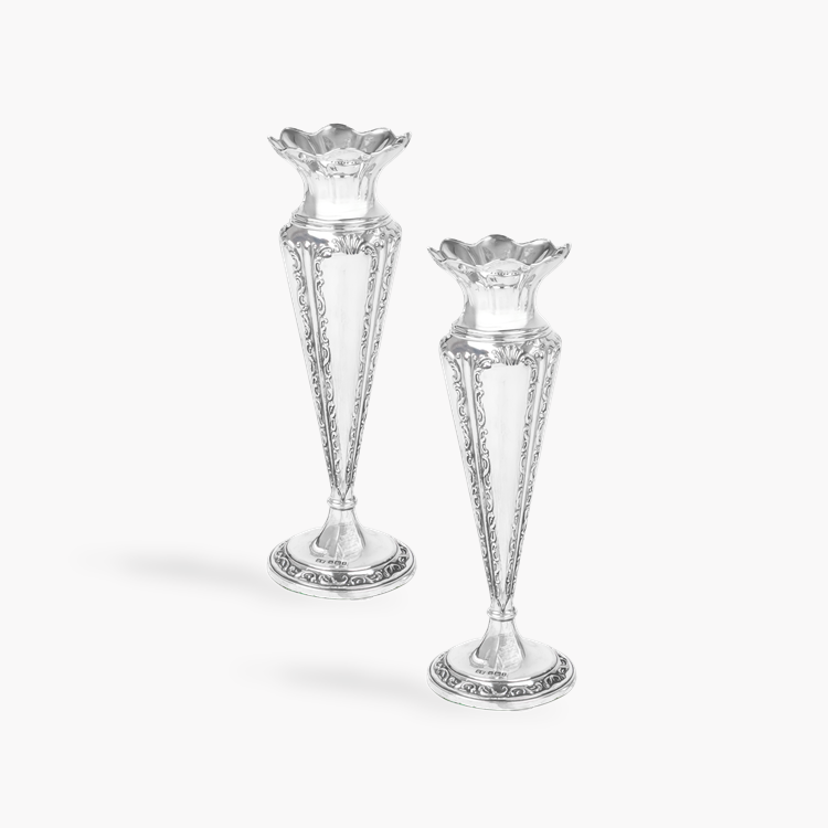 Silver Tapered Vases with Ornamental Decoration _1