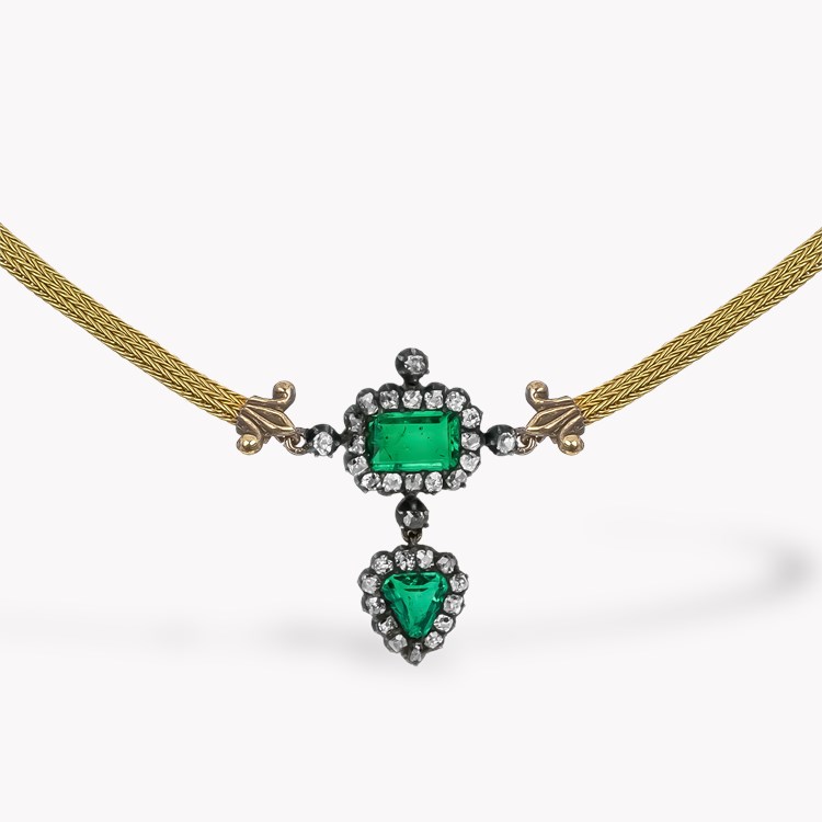 Victorian Octagonal cut Colombia Emerald and Diamond Pendant Octagonal Cut, Cut down Claw Set_2