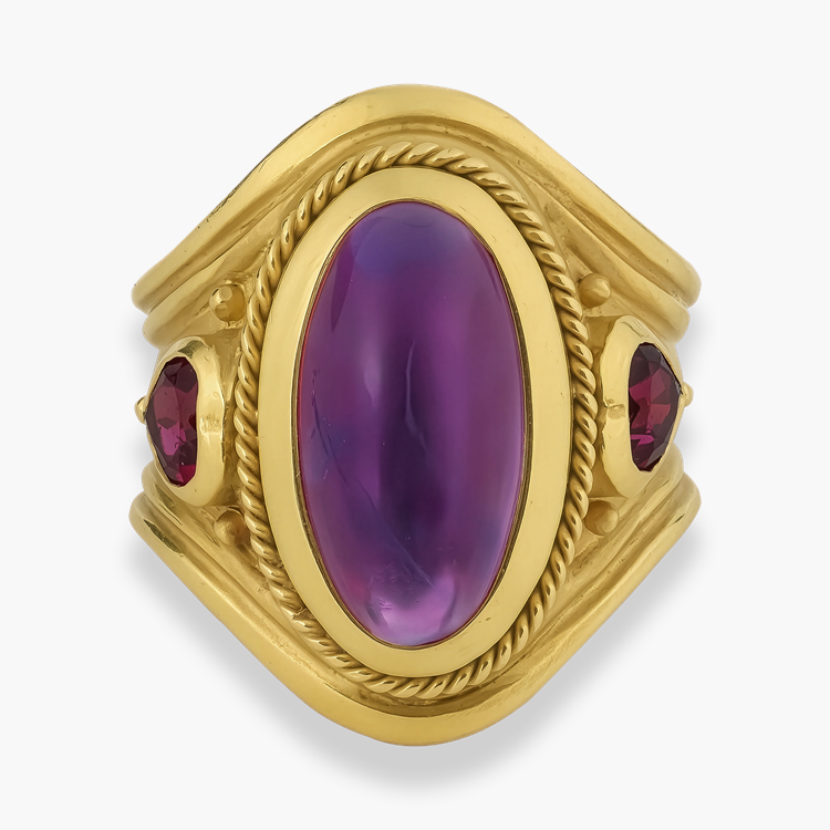 1980s Cabochon Cut 4.68ct Amethyst Ring Brilliant cut, Claw set_2