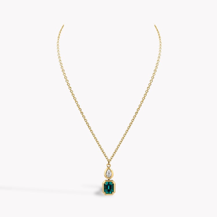 Skimming Stone 2.47ct Namibian Lagoon Tourmaline and Diamond Pendant Emerald Cut, Claw Set_3