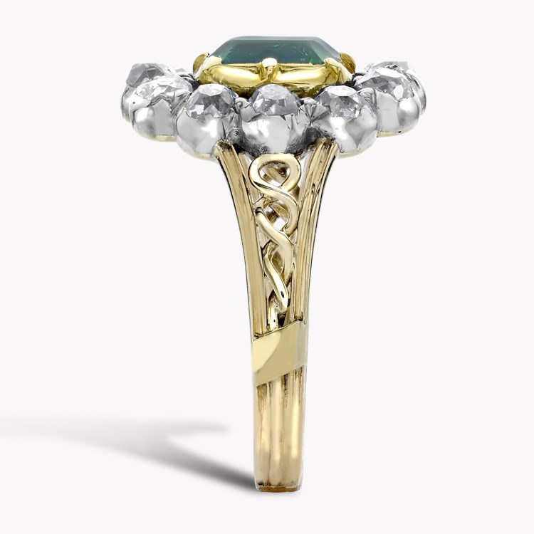 Victorian 1.16ct Colombian Emerald and Diamond Cluster Ring Octagonal Cut, Claw Set_4