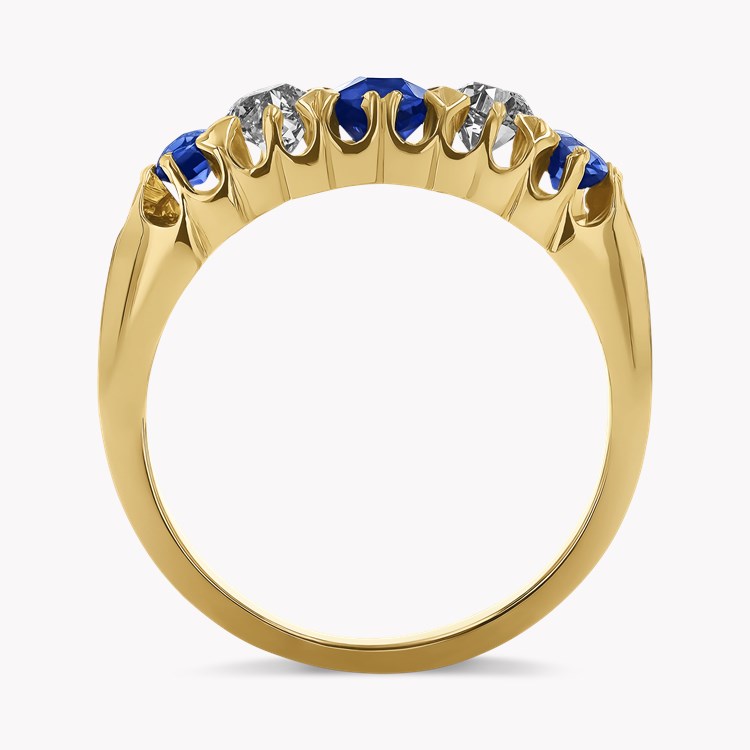 Victorian 1.30ct Sapphire and Diamond Five Stone Ring Cushion Antique Cut, Claw Set_3