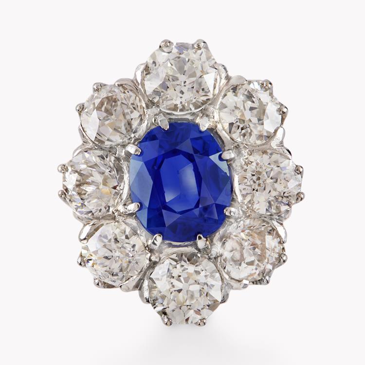 Victorian Kashmir Sapphire Ring 2.19CT in Yellow Gold Cluster Ring, with Old Cut Diamond Surround_2