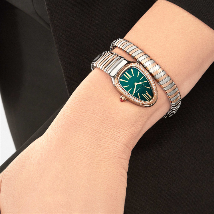 Bvlgari Serpenti Tubogas 35mm, Green Dial, Baton & Roman Numerals_10