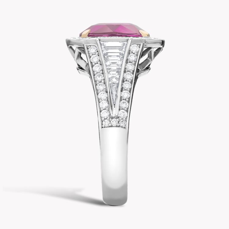 Pink Sapphire and Diamond Cluster Ring Cushion & Brilliant Cut, Claw & Channel Set_4