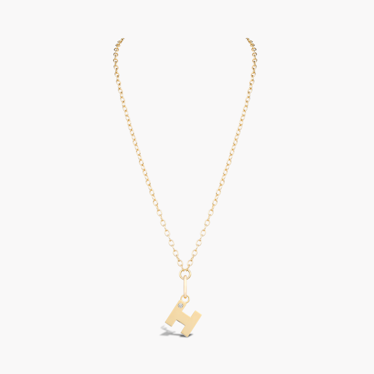 Letter H Diamond Pendant Charm Brilliant Cut, Rubover Set_2
