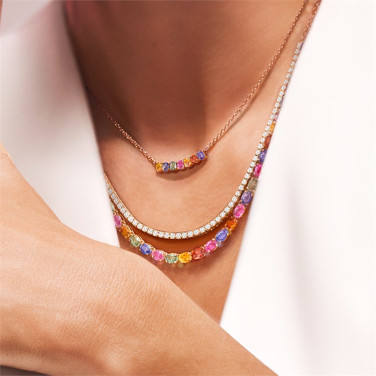 Rainbow Fancy Sapphire and Diamond Two-Row Necklace Oval Cut, Claw Set_10