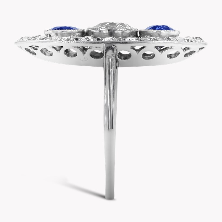 Edwardian Inspired Sapphire and Diamond Cluster Ring with Diamond Surround Brilliant Cut, Millegrain Set_4