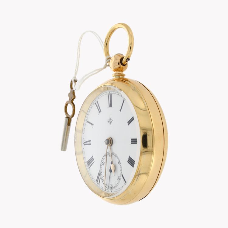 Rotherham English Lever Pocket Watch 18ct Yellow Gold 45mm, White Dial, Roman Numerals_2